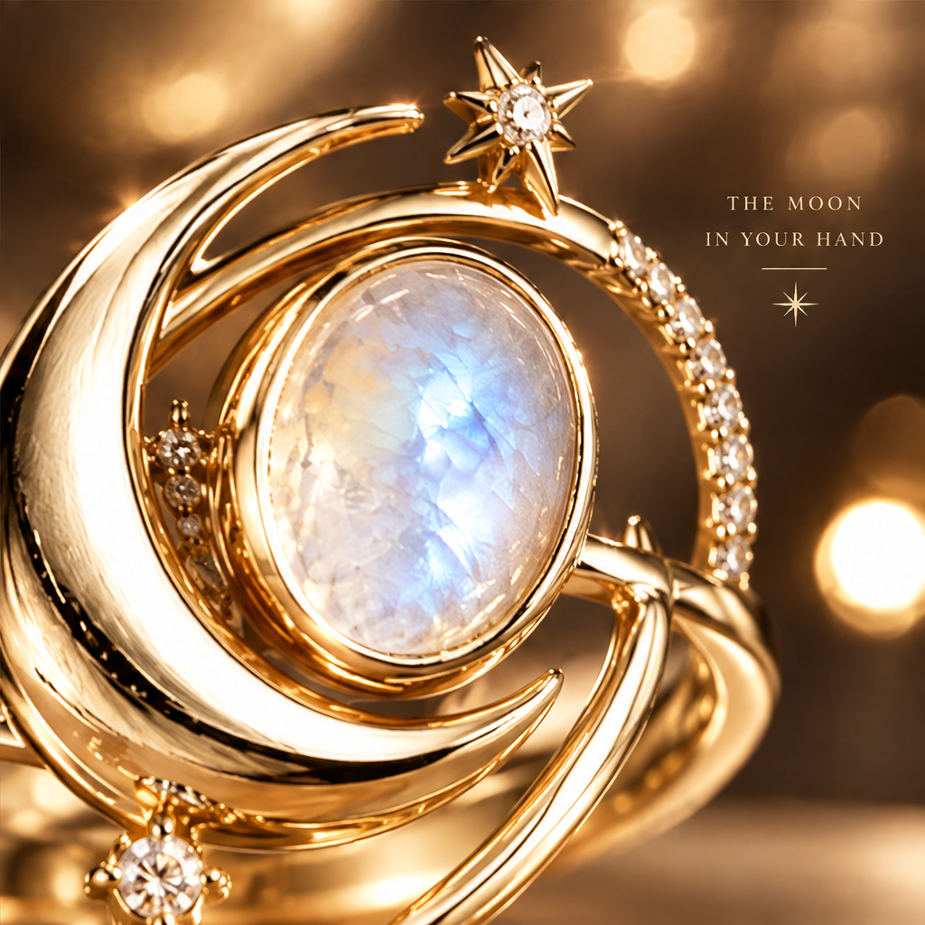 Moonstone Celestial Orbit Ring | 18K Gold Lunar Galaxy Jewelry