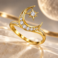 Lunar Star Diamond Ring | 18K Gold Celestial Jewelry