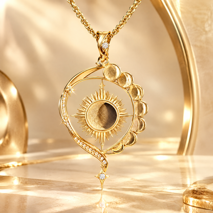 Sun Moon Phase Teardrop Pendant Necklace | 18K Gold Solar Lunar Diamond Jewelry