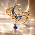 Galaxy Crescent Dangle Ring | 18K Gold Blue Sapphire Star Drop