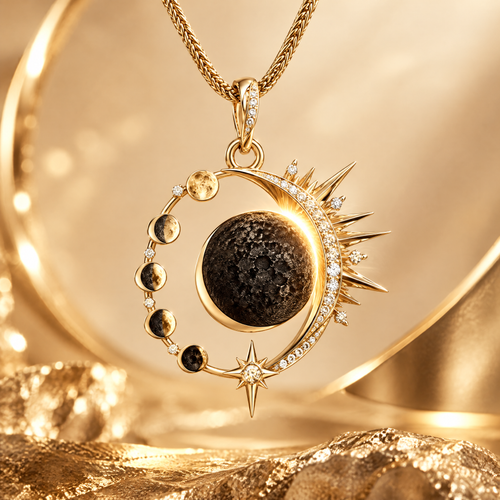 Sun & Moon Eclipse Pendant Necklace | 18K Gold Solar Lunar Diamond Jewelry