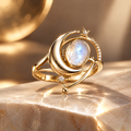 Moonstone Celestial Orbit Ring | 18K Gold Lunar Galaxy Jewelry