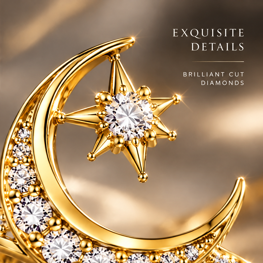 Lunar Star Diamond Ring | 18K Gold Celestial Jewelry