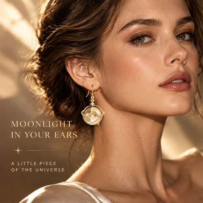 Crystal Moon Orbit Drop Earrings | 18K Gold Lunar Globe Jewelry