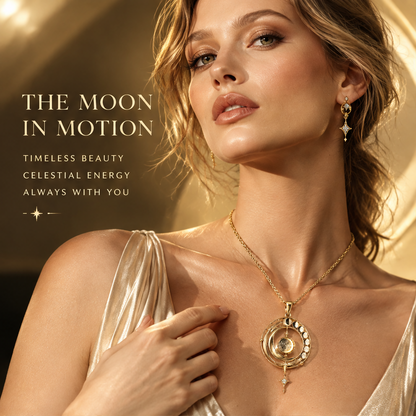 Moon Phase Orrery Pendant Necklace | 18K Gold Lunar Orbit Diamond Fine Jewelry