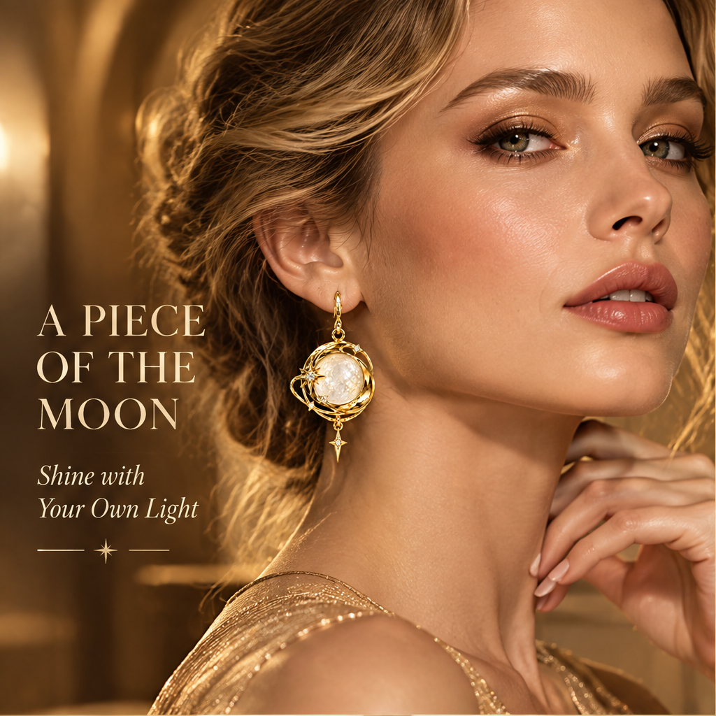 Moonstone Spiral Galaxy Drop Earrings | 18K Gold Multi-Orbit Celestial Jewelry