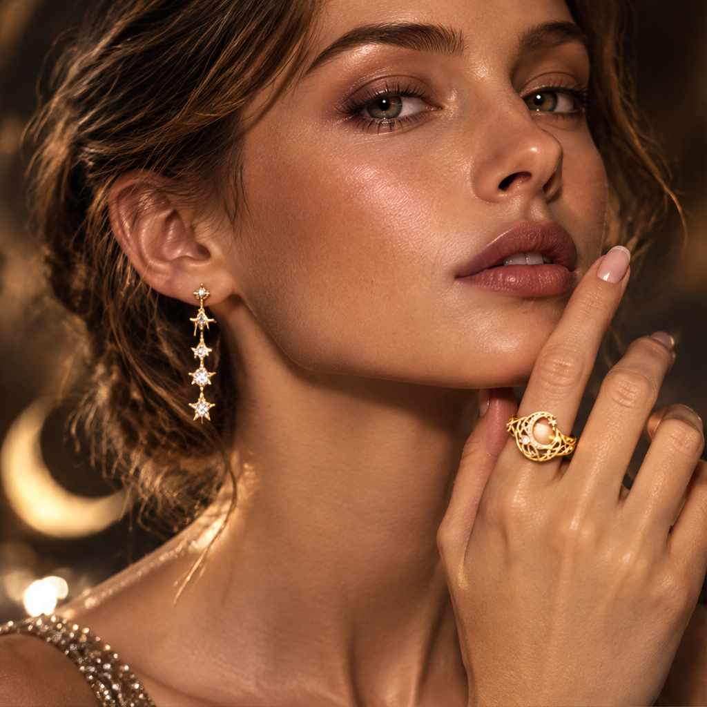 Pearl Woven Moon Ring | 18K Gold Celestial Orbit Fine Jewelry
