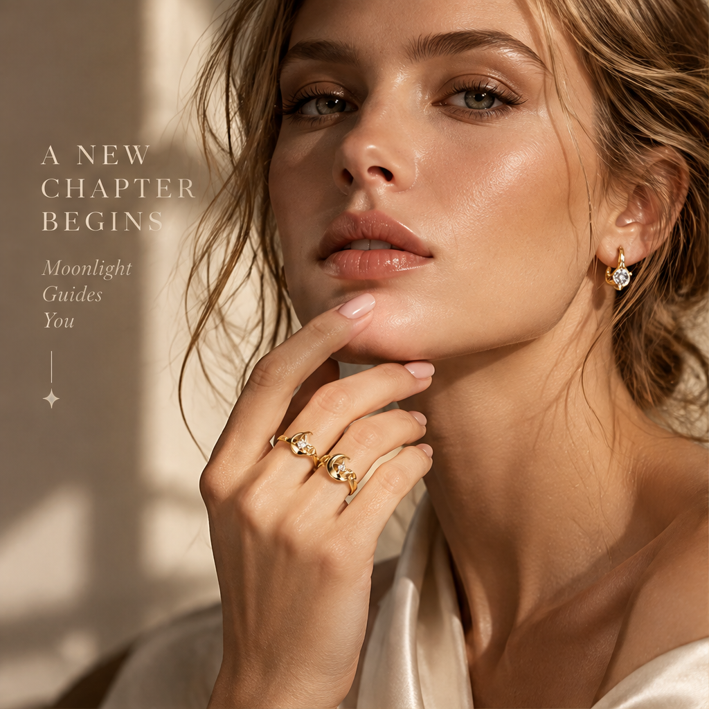 Gold Hollow Moon & Star Ring | 18K Gold Sculptural Fine Jewelry