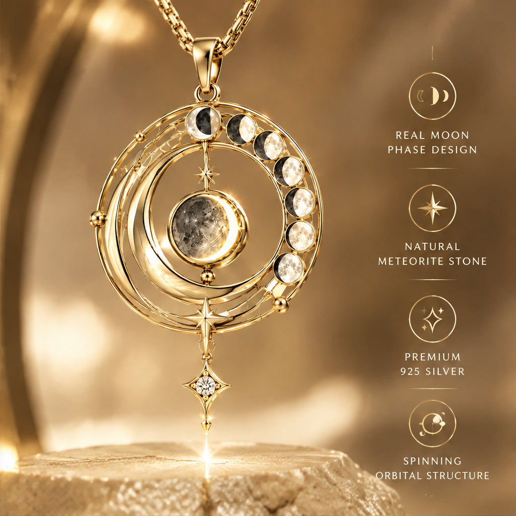 Moon Phase Orrery Pendant Necklace | 18K Gold Lunar Orbit Diamond Fine Jewelry