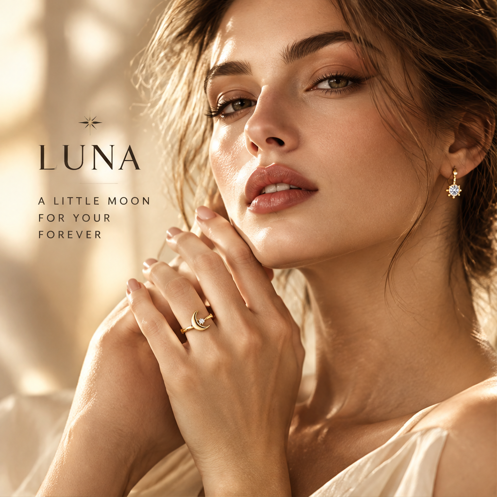 Minimalist Crescent Moon Ring | 18K Gold Single Diamond
