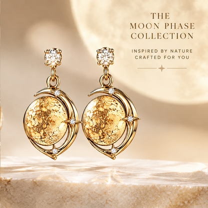 Gold Hammered Moon Crescent Drop Earrings | 18K Gold Diamond Star Jewelry