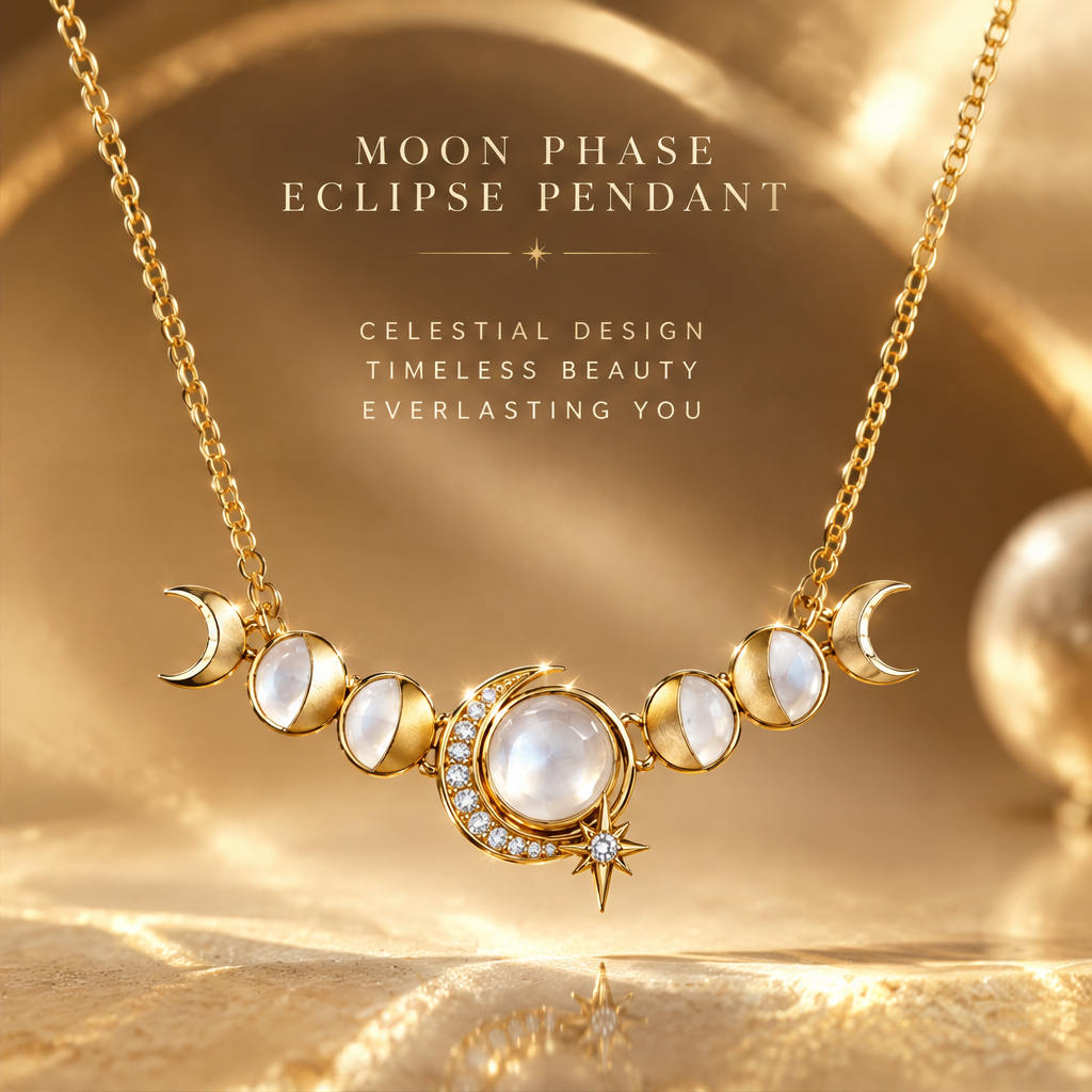 Moon Phase Moonstone Station Necklace | 18K Gold Lunar Cycle Fine Jewelry