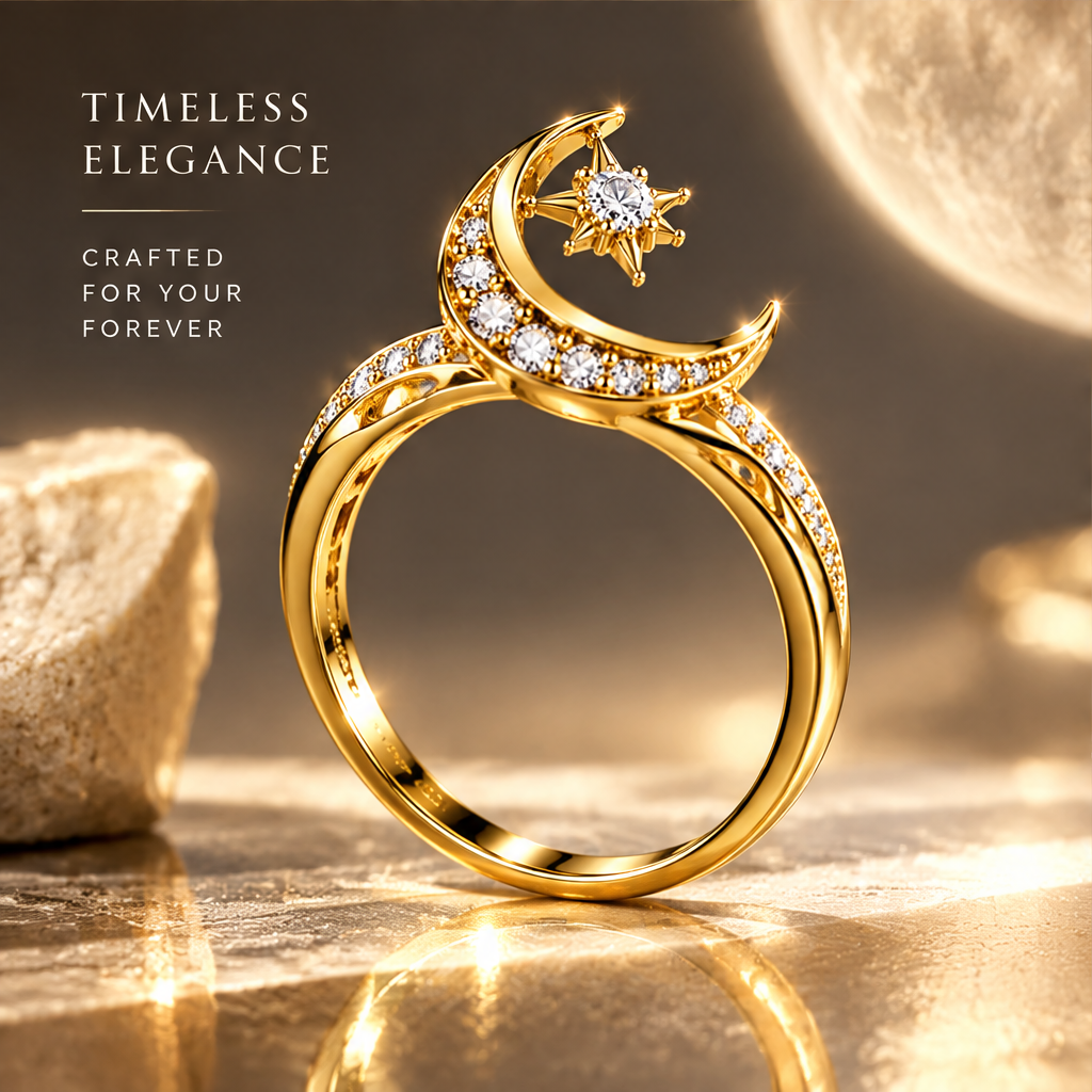 Lunar Star Diamond Ring | 18K Gold Celestial Jewelry