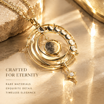 Moon Phase Orrery Pendant Necklace | 18K Gold Lunar Orbit Diamond Fine Jewelry