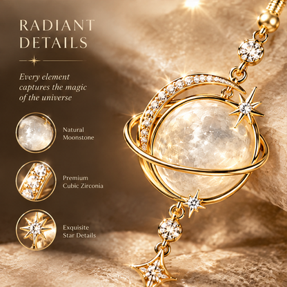Moonstone Globe Star Tassel Drop Earrings | 18K Gold Long Celestial Jewelry