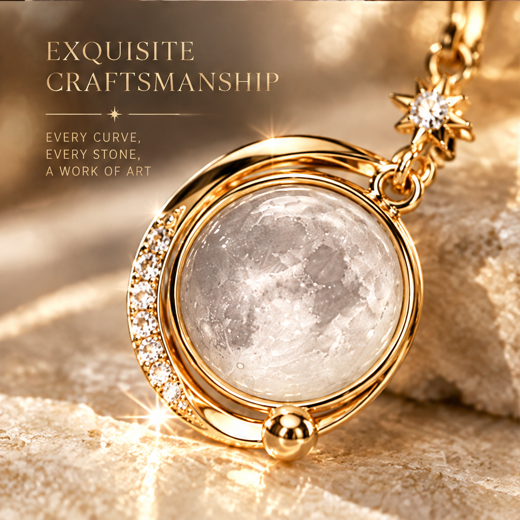 Real Moon Surface Globe Drop Earrings | 18K Gold Lunar Orbit Fine Jewelry
