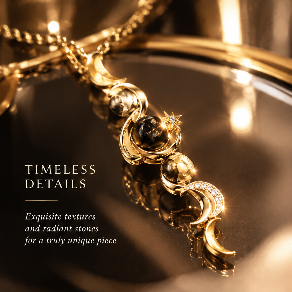 Vertical Moon Phase Journey Pendant Necklace | 18K Gold Cycle Rebirth Jewelry